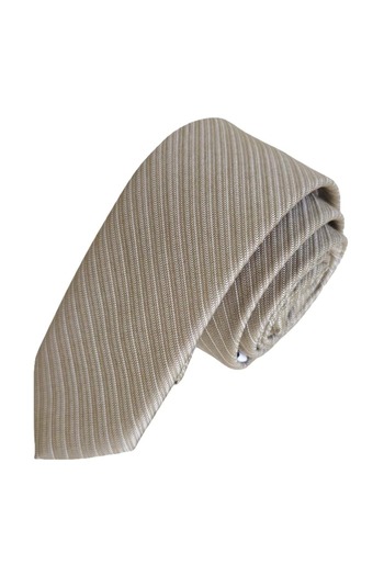 Exve Exclusive Beige White Striped Jacquard Woven Thin Fashion Slim Tie