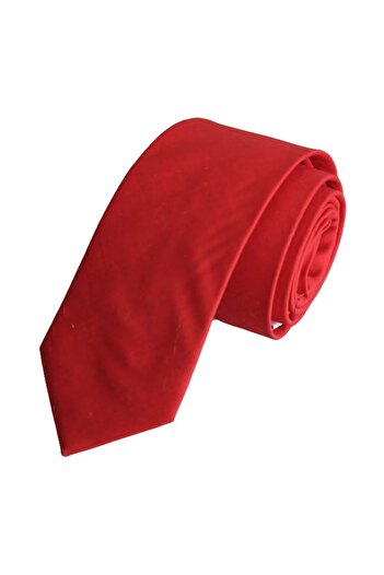 Exve Exclusive Red Plain Cotton Poplin Woven Thin Fashion Slim Tie