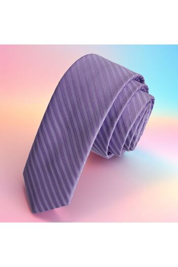 Exve Exclusive Purple Lilac Self Striped Jacquard Woven Thin Fashion Slim Tie