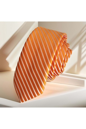 Exve Exclusive Orange Cream Self Striped Jacquard Woven Thin Fashion Slim Tie