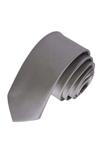 Exve Exclusive Gray Plain Satin Woven Thin Fashion Slim Tie