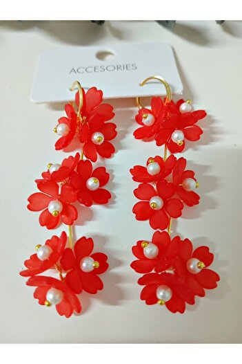 mos&more Red Pearl Flower Lightweight Stylish Women's Earrings