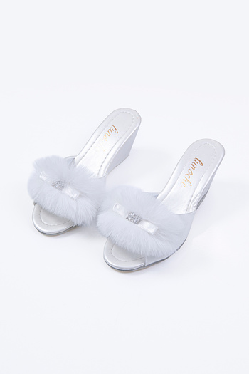 Lunoche Nightwear Women's Thick Heeled Feathered and Stoned Stylish Daily House Slippers Dowry Slippers Ornate Birth Guest Bride Te