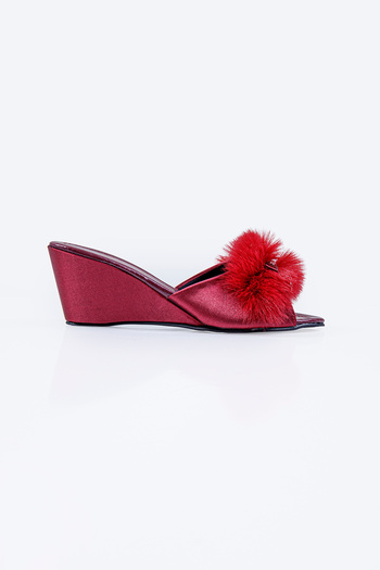 Lunoche Nightwear Women's Thick Heeled Feathered and Stoned Stylish Daily House Slippers Dowry Slippers Ornate Birth Guest Bride Te