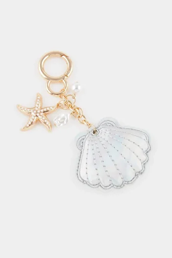 DeFacto Women's Silver Seashell and Starfish Charm Keychain F1723Axns