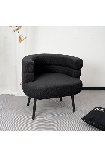 Generic Elegant Design Boucle Fabric Chair - Modern Black Decor Chair