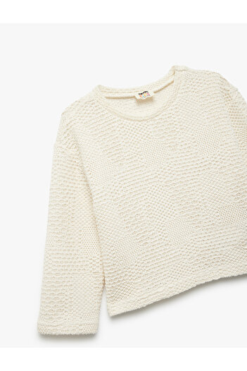 Koton Dokulu 3/4 Kollu Bisiklet Yaka Crop Sweatshirt