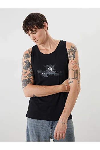 LC Waikiki Black Crew Neck Printed Men's Sleeveless T-Shirt
