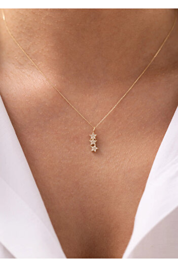 Zeyd Jewelry Minimal Üçlü Yıldız 14 Ayar Altın Kolye