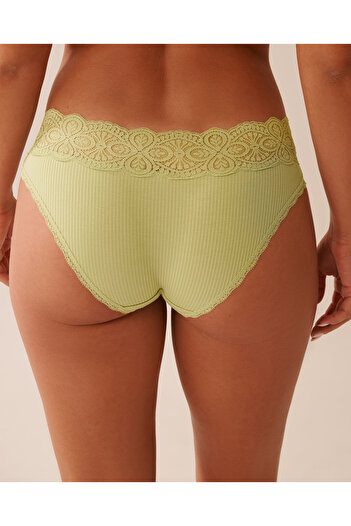 La Vie en Rose Lace Trim Ribbed Bikini Panty