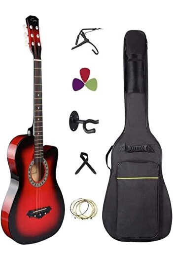 MegArya 38 Red Sunburst Acoustic Guitar Combo Pack With Capo,Bag,String,Picks,Hanger And Strap