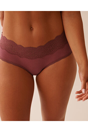 La Vie en Rose Lace Trim Ribbed Hiphugger Panty