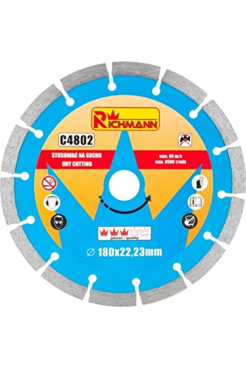 richmann Segmented Diamond Disc for Concrete, Dry Cutting, 180mm/22.23mm,