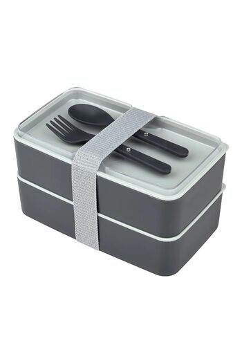 A&A Enjoy Gray 2-Tier Meal Storage Container Lunch Box Set Sportsman Diet Student School Lunch Box
