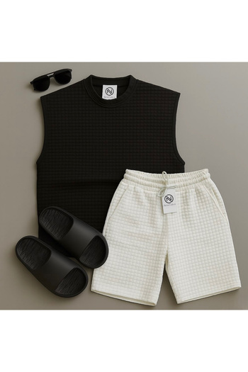 Risil-Nu Company New Season Men's Zero Sleeve Premium Quilted Textured Tshirt - Shorts Set of Two Set of 2