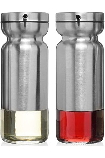 cc bin shihon 2pcs 270ml Oil and Vinegar Dispenser Bottle Set Non Drip Stainless Steel Body for Kitchen Use