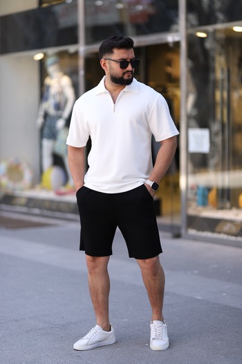 Ramires Men's Polo Neck T-Shirt Comfortable Tooling Zipper Detailed Bottom Top Suit