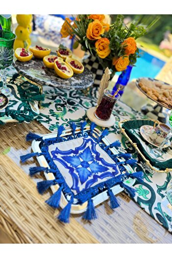 Merve Kaymakcı Marsi̇lya Presentation Napkin - Blue Fringe