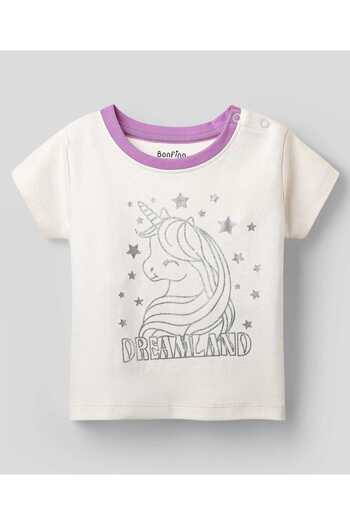 Bonfino Unicorn Printed Pajama Set - Ivory & Lavender