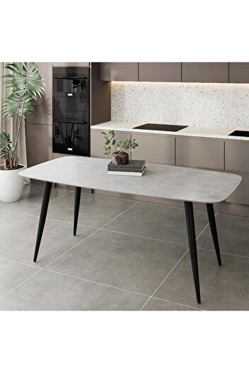 SKY TOUCH SKY-TOUCH Modern Rock Board Dining Table 140×80×75cm, Wooden Board Stably Connect to Desktop, Blac