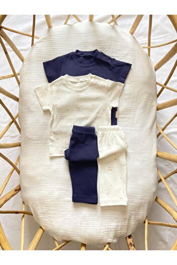 Zezig Space Pattern and Navy Blue Color 2 Pieces Camisole Bottom-Top Set 100% Cotton