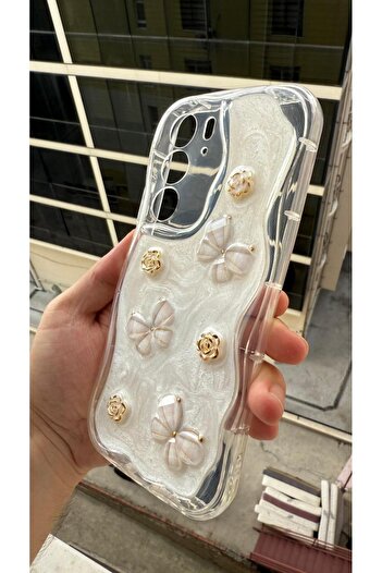 Rivor Realme C75 Uyumlu Kılıf Kamera Korumalı Kelebek Ve Çiçek Kabartmalı Premium Kapak