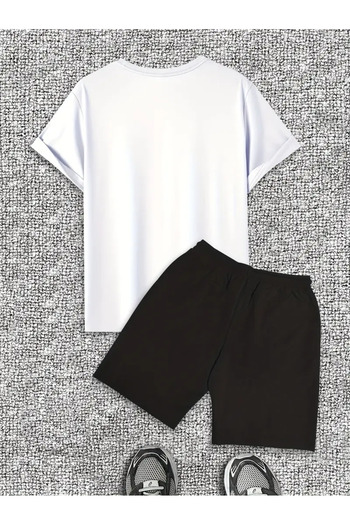 bellanova Mountain and Moon Pattern Short Sleeve T-Shirt and Shorts Casual Set for Men