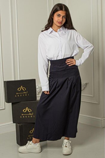 arushi Elegant Navy Blouse and Skirt Set with Front Pockets