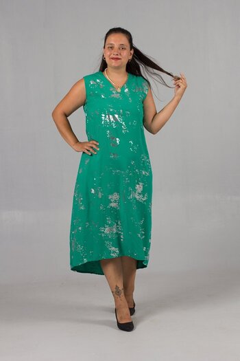 Truva XXL Plus Size Green Gilded Cotton Sleeveless Dress