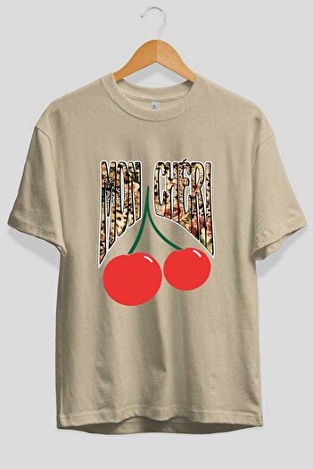 Ankhises Mon Cherry Cherries Μπροστινό εμπριμέ μπλουζάκι υπερμεγέθη ανδρικό γυναικείο βαμβακερό μπλουζάκι με λαιμόκοψη