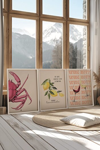 Postifull White Painting Set, 3 Pieces White Framed Poster Wine Note? Model No:300855, Multicolor Wall Decoration