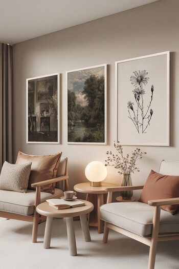 Postifull White Painting Set, 3 Pieces White Framed Poster Landscape Model No:300870, Wall Decor