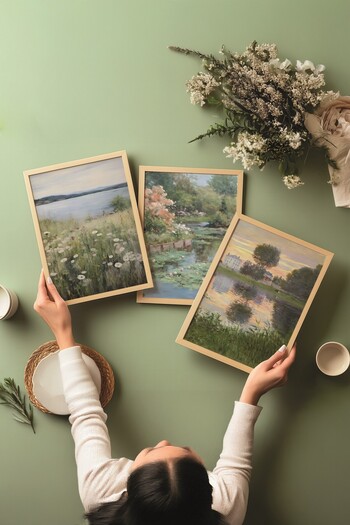 Postifull Ahşap Tablo Seti, 3 Adet Ahşap Çerçeveli Poster Spring View Model No:300873, Multicolor Duvar Dekoru