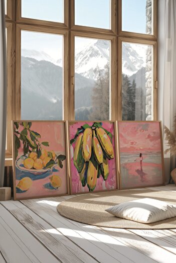Postifull Wooden Table Set, 3 Pieces Wooden Framed Poster Wine and Table Model No:300880, Decor