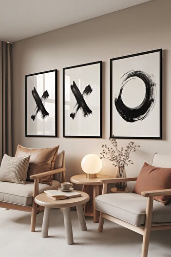 Postifull Black Painting Set, 3 Pieces Black Framed Poster Xox Model No:300882, Black and White Wall Decor