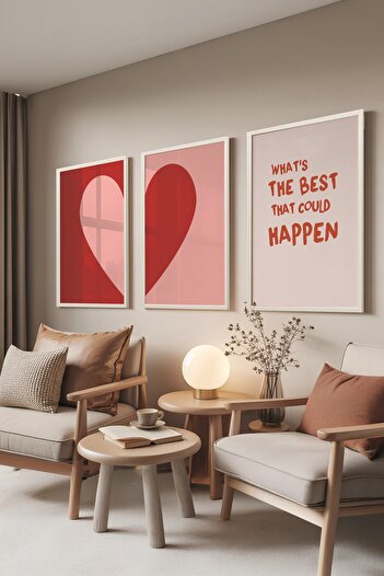 Postifull White Painting Set, 3 Pieces White Framed Poster What's the Best Model No:300896, Red and Pink