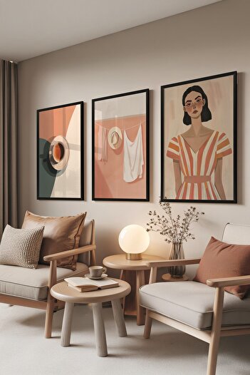 Postifull Black Painting Set, 3 Pieces Black Framed Poster a Coffee? Model No:300888, Pink Wall Decoration