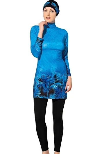 Argisa Long Sleeve Palm Leaf Patterned Full Hijab Swimsuit 7562 Saks