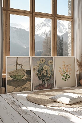 Postifull White Painting Set, 3 Pieces White Framed Poster Art of Green Model No:300887, Green Wall Decoration