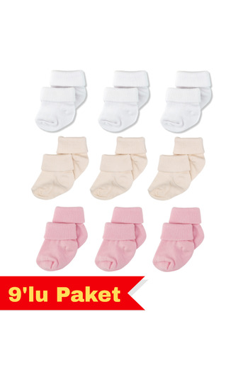 Novibaby 9 Pack Bamboo Newborn Baby Socks, Girls Boys Socks, White Ecru Pink Multicolor
