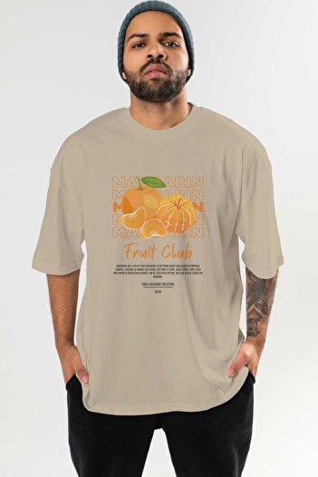 Ankhises Μπλουζάκι Mandarin με μπροστινό στάμπα μπεζ oversize ανδρικό γυναικείο βαμβακερό μπλουζάκι με λαιμόκοψη