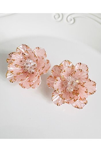 DEVİ fashion Pink Flower Earrings 4 cm