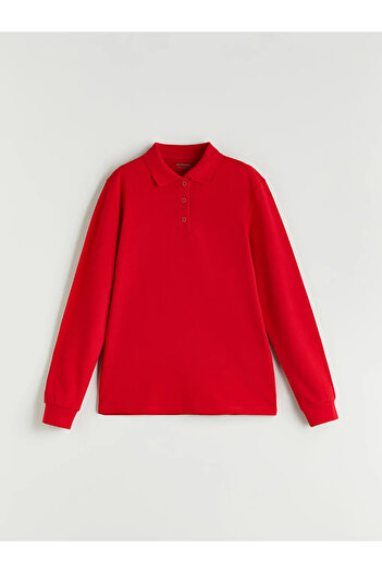 LC Waikiki Lcw Kids Red Polo Neck Long Sleeve Girl's T-Shirt