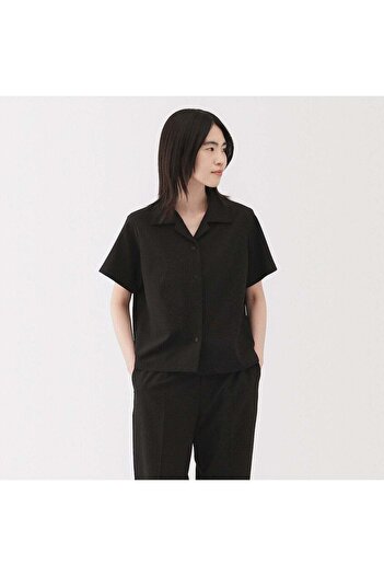 Muji Breathable Seersucker Open Collar Short Sleeve Shirt