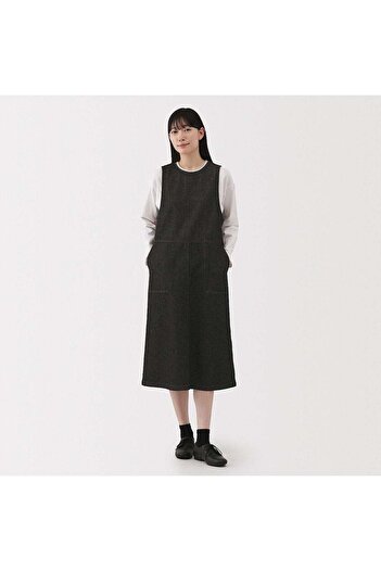 Muji Kapok Blend Denim Jumper Dress Black