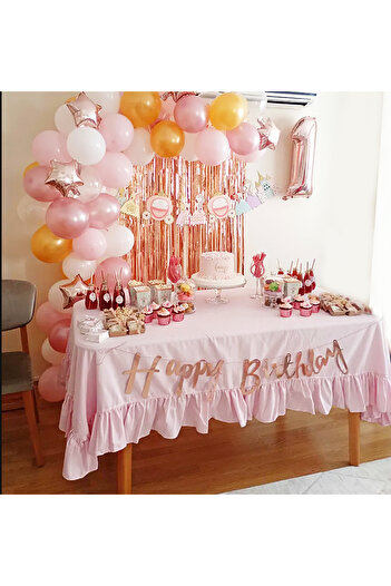 Sister Home Design Açık Pembe Vintage Keten Fırfırlı Masa Örtüsü Dayanıklı Pamuk Keten