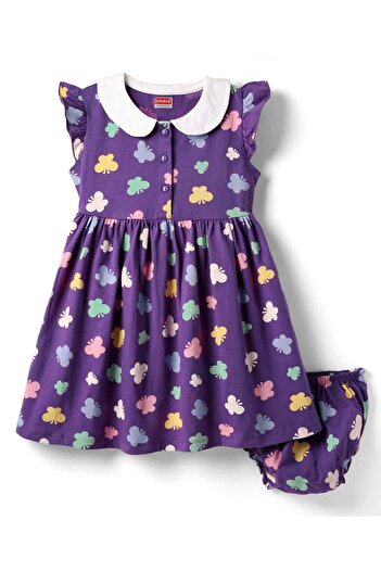 Babyhug Single Jersey Frock and Bloomer with Butterfly Print - Purple