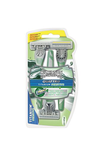 Wilkinson Quatro Titanium Sensitive Disposable Razor, Men, 3 pcs