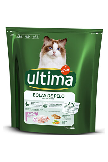 ULTIMA Hairball dry cat food, with turkey, 750 g