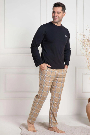 Mavelle Men's Black Plaid Large Size Pajama Set 3053